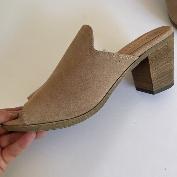 Mariella Sandals Mules Heels Tan Suede Open-Toe Made in Italy Womens Size 8 - Picture 12 of 14
